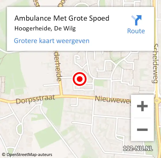 Locatie op kaart van de 112 melding: Ambulance Met Grote Spoed Naar Hoogerheide, De Wilg op 8 september 2019 23:58
