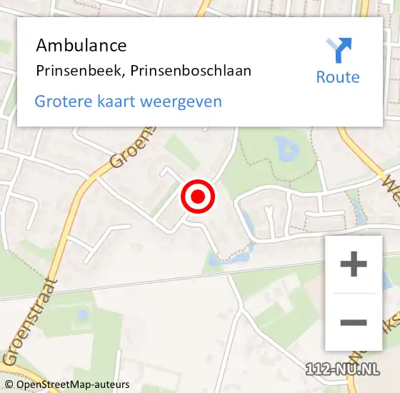 Locatie op kaart van de 112 melding: Ambulance Prinsenbeek, Prinsenboschlaan op 9 september 2019 09:56