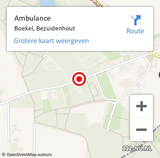 Locatie op kaart van de 112 melding: Ambulance Boekel, Bezuidenhout op 9 september 2019 09:56