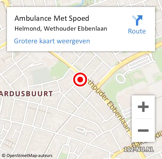 Locatie op kaart van de 112 melding: Ambulance Met Spoed Naar Helmond, Wethouder Ebbenlaan op 9 september 2019 10:51