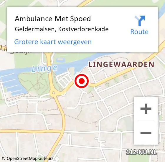 Locatie op kaart van de 112 melding: Ambulance Met Spoed Naar Geldermalsen, Kostverlorenkade op 9 september 2019 13:11