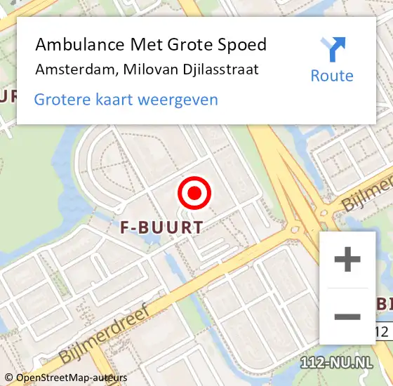 Locatie op kaart van de 112 melding: Ambulance Met Grote Spoed Naar Amsterdam, Milovan Djilasstraat op 9 september 2019 19:26