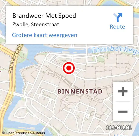 Locatie op kaart van de 112 melding: Brandweer Met Spoed Naar Zwolle, Steenstraat op 9 september 2019 22:12