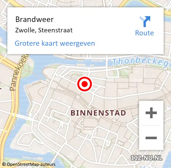 Locatie op kaart van de 112 melding: Brandweer Zwolle, Steenstraat op 9 september 2019 22:28