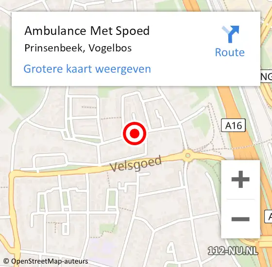 Locatie op kaart van de 112 melding: Ambulance Met Spoed Naar Prinsenbeek, Vogelbos op 10 september 2019 01:27
