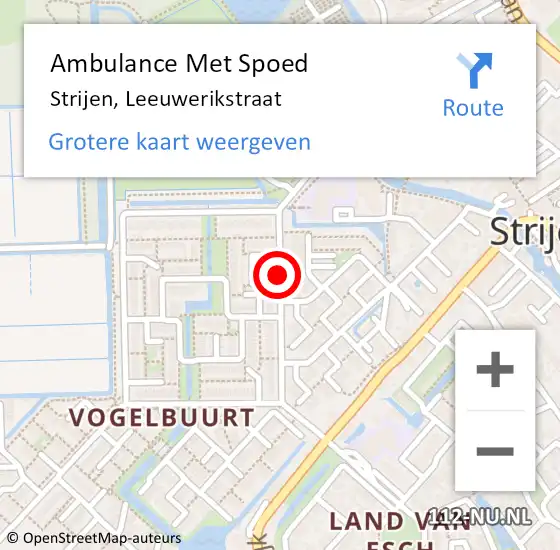 Locatie op kaart van de 112 melding: Ambulance Met Spoed Naar Strijen, Leeuwerikstraat op 10 september 2019 09:17