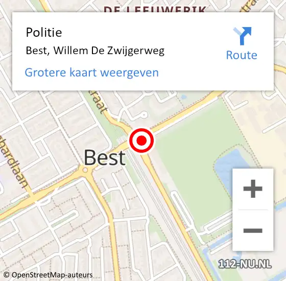 Locatie op kaart van de 112 melding: Politie Best, Willem De Zwijgerweg op 10 september 2019 14:18