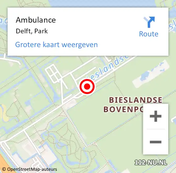 Locatie op kaart van de 112 melding: Ambulance Delft, Park op 10 september 2019 15:03
