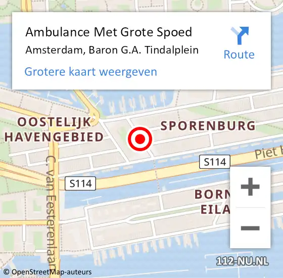 Locatie op kaart van de 112 melding: Ambulance Met Grote Spoed Naar Amsterdam, Baron G.A. Tindalplein op 10 september 2019 15:42