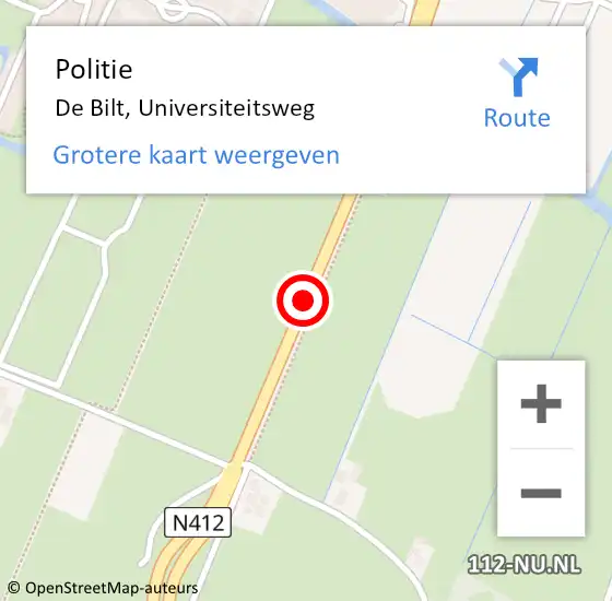 Locatie op kaart van de 112 melding: Politie De Bilt, Universiteitsweg op 10 september 2019 16:10