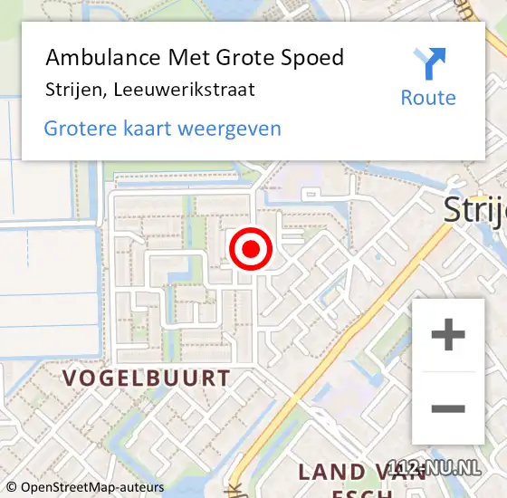 Locatie op kaart van de 112 melding: Ambulance Met Grote Spoed Naar Strijen, Leeuwerikstraat op 10 september 2019 19:34
