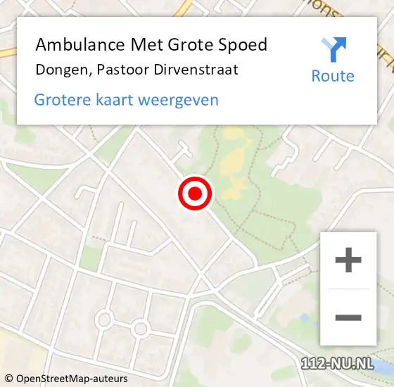 Locatie op kaart van de 112 melding: Ambulance Met Grote Spoed Naar Dongen, Pastoor Dirvenstraat op 10 september 2019 20:08