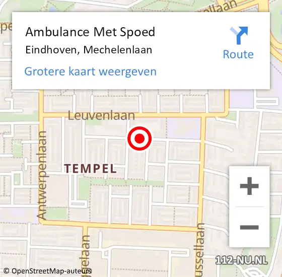 Locatie op kaart van de 112 melding: Ambulance Met Spoed Naar Eindhoven, Mechelenlaan op 10 september 2019 21:48