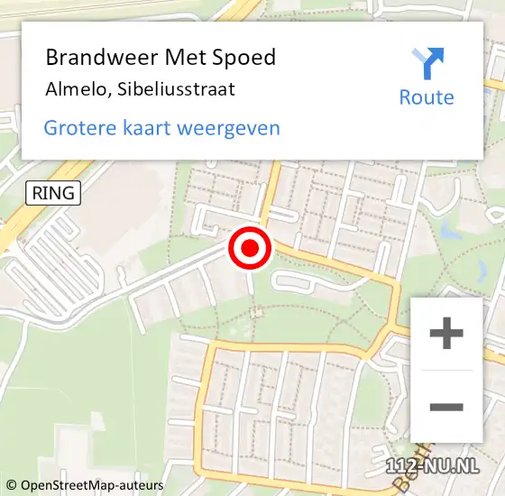 Locatie op kaart van de 112 melding: Brandweer Met Spoed Naar Almelo, Sibeliusstraat op 10 september 2019 21:52