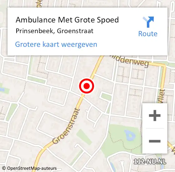 Locatie op kaart van de 112 melding: Ambulance Met Grote Spoed Naar Prinsenbeek, Groenstraat op 10 september 2019 22:32