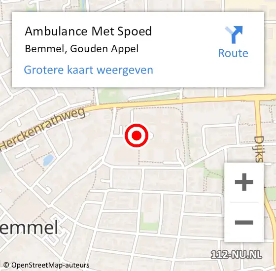 Locatie op kaart van de 112 melding: Ambulance Met Spoed Naar Bemmel, Gouden Appel op 10 september 2019 23:14