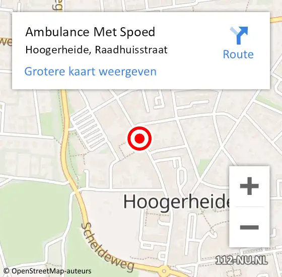 Locatie op kaart van de 112 melding: Ambulance Met Spoed Naar Hoogerheide, Raadhuisstraat op 11 september 2019 01:19