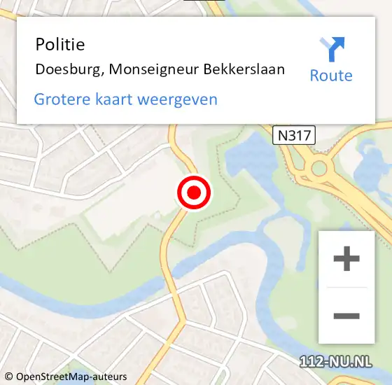 Locatie op kaart van de 112 melding: Politie Doesburg, Monseigneur Bekkerslaan op 11 september 2019 07:15