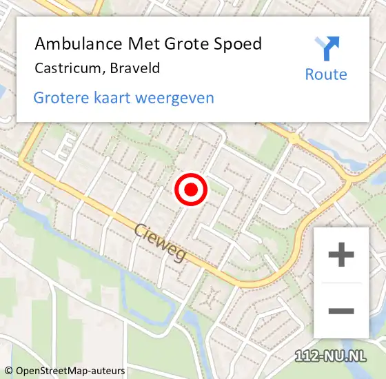 Locatie op kaart van de 112 melding: Ambulance Met Grote Spoed Naar Castricum, Braveld op 11 september 2019 07:34