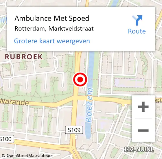 Locatie op kaart van de 112 melding: Ambulance Met Spoed Naar Rotterdam, Marktveldstraat op 11 september 2019 12:33