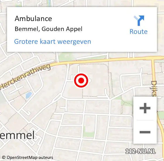 Locatie op kaart van de 112 melding: Ambulance Bemmel, Gouden Appel op 11 september 2019 15:46