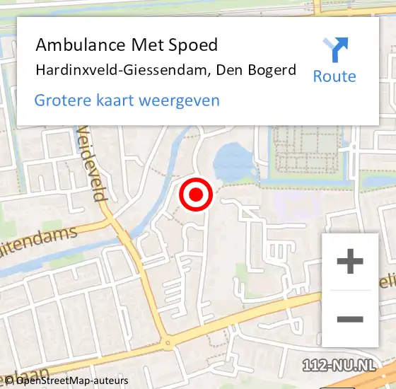 Locatie op kaart van de 112 melding: Ambulance Met Spoed Naar Hardinxveld-Giessendam, Den Bogerd op 11 september 2019 18:46
