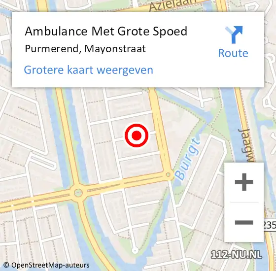 Locatie op kaart van de 112 melding: Ambulance Met Grote Spoed Naar Purmerend, Mayonstraat op 11 september 2019 21:34