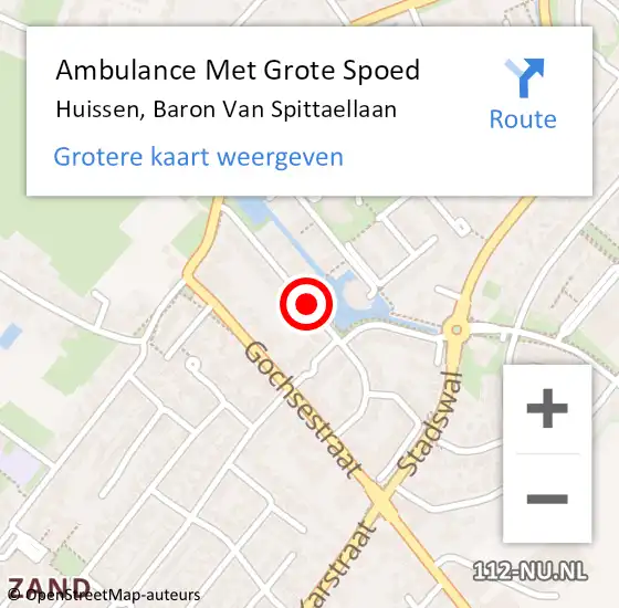Locatie op kaart van de 112 melding: Ambulance Met Grote Spoed Naar Huissen, Baron Van Spittaellaan op 11 september 2019 22:23
