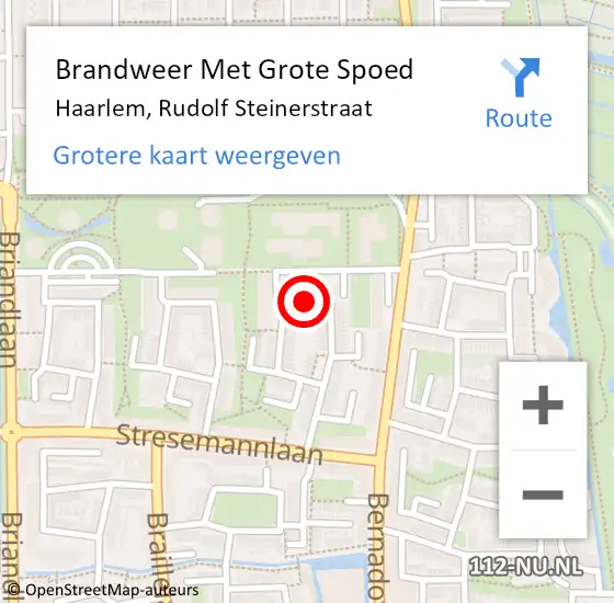 Locatie op kaart van de 112 melding: Brandweer Met Grote Spoed Naar Haarlem, Rudolf Steinerstraat op 11 september 2019 23:05