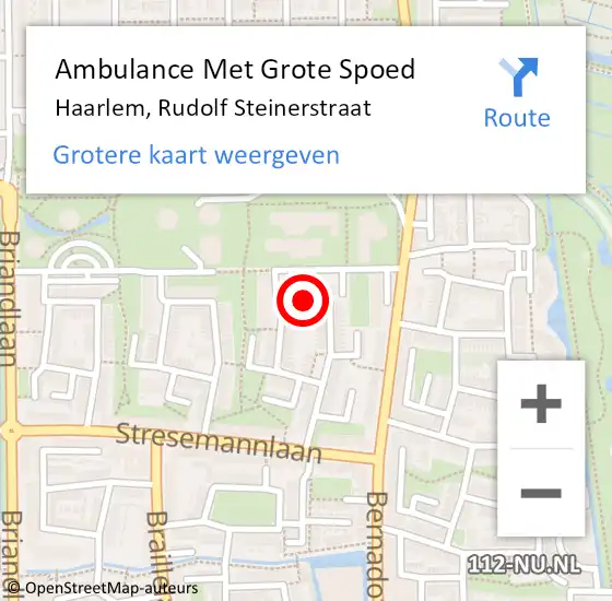 Locatie op kaart van de 112 melding: Ambulance Met Grote Spoed Naar Haarlem, Rudolf Steinerstraat op 11 september 2019 23:11