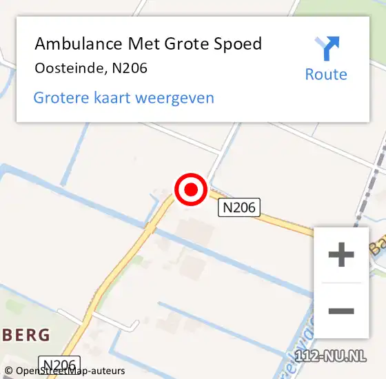 Locatie op kaart van de 112 melding: Ambulance Met Grote Spoed Naar Oosteinde, N206 op 12 september 2019 06:50