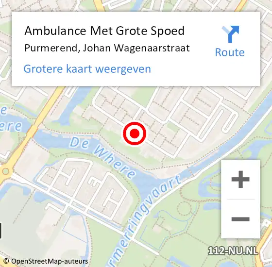 Locatie op kaart van de 112 melding: Ambulance Met Grote Spoed Naar Purmerend, Johan Wagenaarstraat op 12 september 2019 08:12