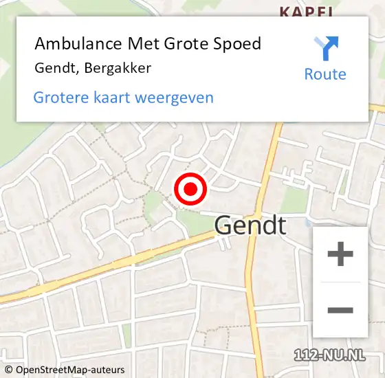 Locatie op kaart van de 112 melding: Ambulance Met Grote Spoed Naar Gendt, Bergakker op 12 september 2019 09:09