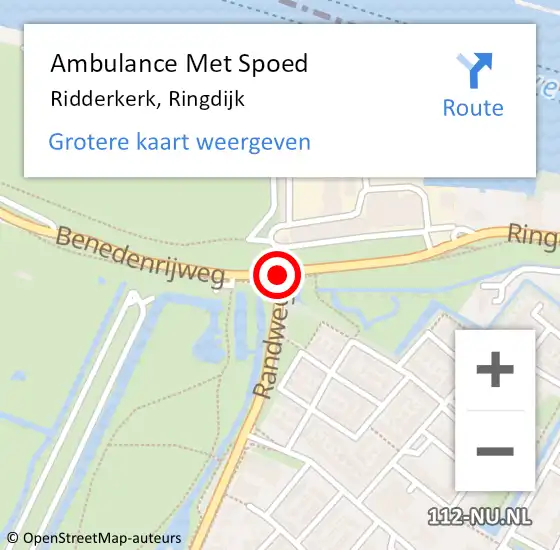 Locatie op kaart van de 112 melding: Ambulance Met Spoed Naar Ridderkerk, Ringdijk op 12 september 2019 10:08