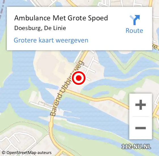 Locatie op kaart van de 112 melding: Ambulance Met Grote Spoed Naar Doesburg, De Linie op 12 september 2019 12:45