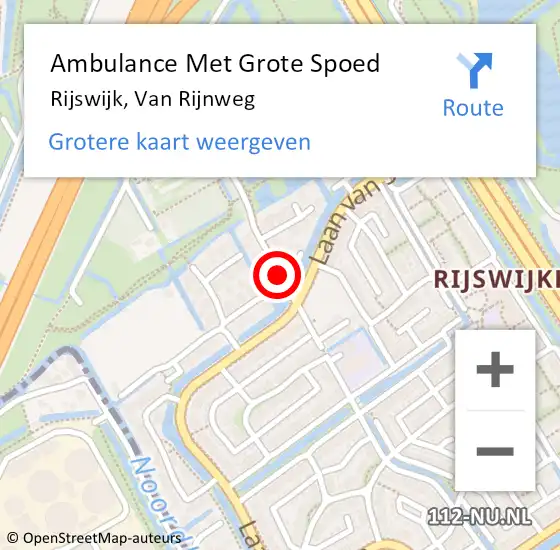 Locatie op kaart van de 112 melding: Ambulance Met Grote Spoed Naar Rijswijk, Van Rijnweg op 12 september 2019 13:34