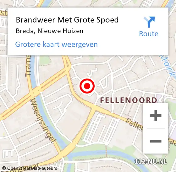 Locatie op kaart van de 112 melding: Brandweer Met Grote Spoed Naar Breda, Nieuwe Huizen op 12 september 2019 14:44