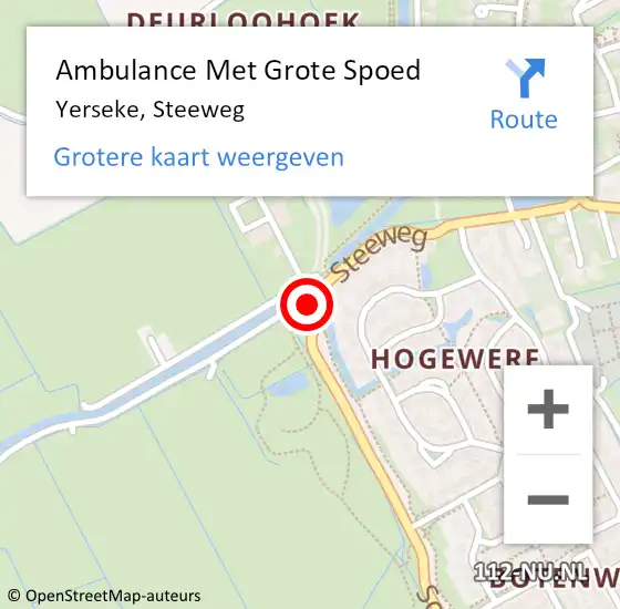 Locatie op kaart van de 112 melding: Ambulance Met Grote Spoed Naar Yerseke, Steeweg op 12 september 2019 15:14