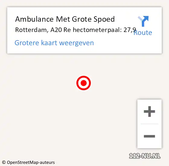 Locatie op kaart van de 112 melding: Ambulance Met Grote Spoed Naar Rotterdam, A20 Re hectometerpaal: 27,9 op 12 september 2019 15:43