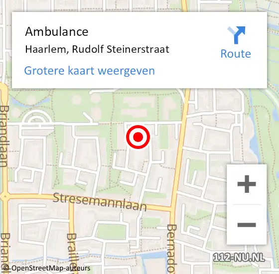 Locatie op kaart van de 112 melding: Ambulance Haarlem, Rudolf Steinerstraat op 12 september 2019 16:10