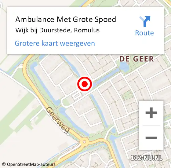 Locatie op kaart van de 112 melding: Ambulance Met Grote Spoed Naar Wijk bij Duurstede, Romulus op 12 september 2019 16:38