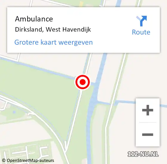Locatie op kaart van de 112 melding: Ambulance Dirksland, West Havendijk op 12 september 2019 17:02