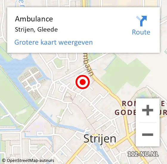 Locatie op kaart van de 112 melding: Ambulance Strijen, Gleede op 12 september 2019 17:18