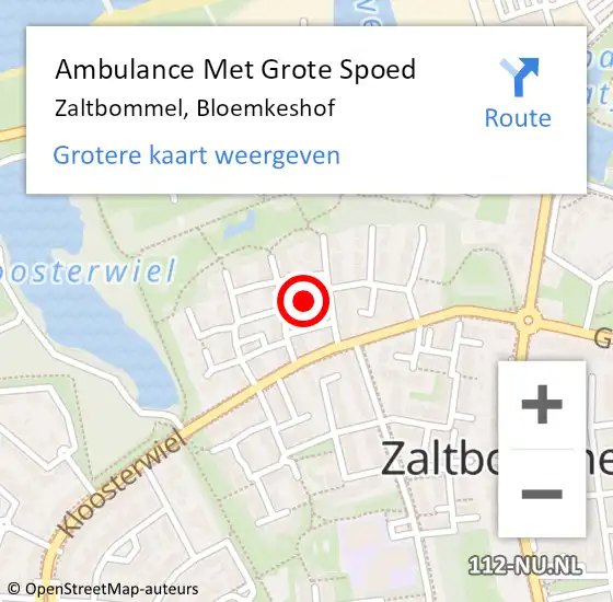 Locatie op kaart van de 112 melding: Ambulance Met Grote Spoed Naar Zaltbommel, Bloemkeshof op 12 september 2019 17:31