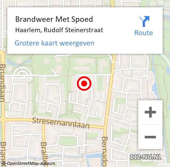 Locatie op kaart van de 112 melding: Brandweer Met Spoed Naar Haarlem, Rudolf Steinerstraat op 12 september 2019 21:02