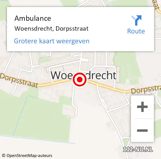 Locatie op kaart van de 112 melding: Ambulance Woensdrecht, Dorpsstraat op 13 september 2019 07:58