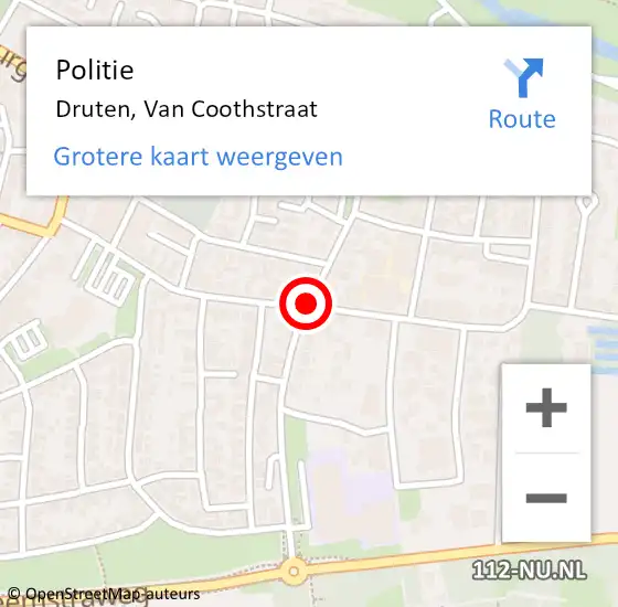 Locatie op kaart van de 112 melding: Politie Druten, Van Coothstraat op 13 september 2019 08:58