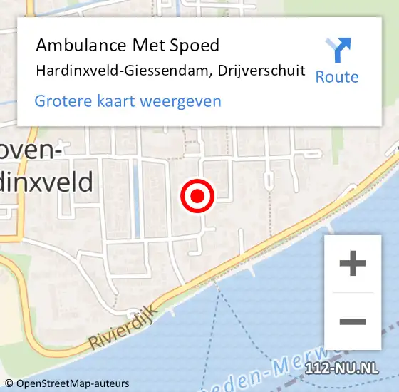 Locatie op kaart van de 112 melding: Ambulance Met Spoed Naar Hardinxveld-Giessendam, Drijverschuit op 13 september 2019 09:08