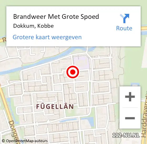 Locatie op kaart van de 112 melding: Brandweer Met Grote Spoed Naar Dokkum, Kobbe op 13 september 2019 11:48