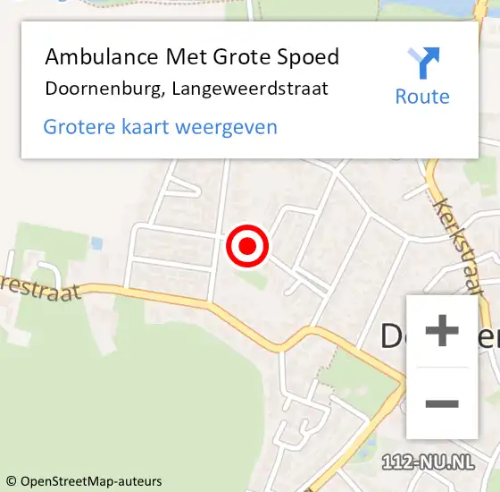 Locatie op kaart van de 112 melding: Ambulance Met Grote Spoed Naar Doornenburg, Langeweerdstraat op 13 september 2019 11:54